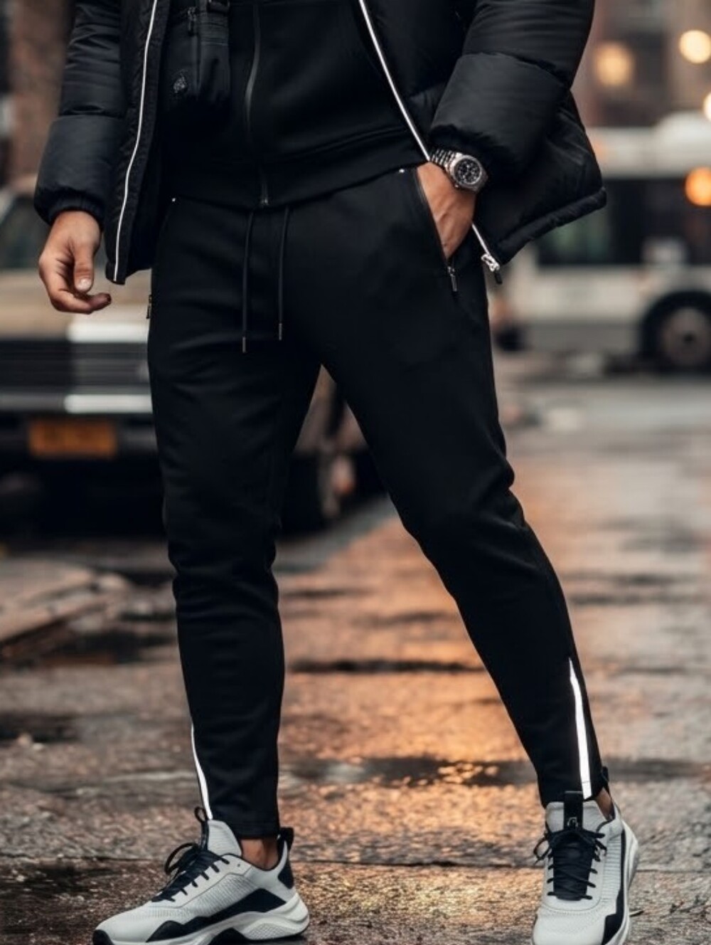 Zara Men Black Slim Tapered Drawstring Jogger Pants Size L 32